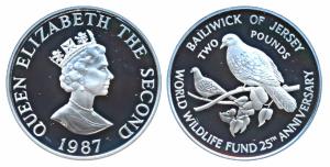 Jersey, Silver 2 Pounds, 28.28g, 1987, 25th anniversary of the World Wildlife Fund, Pink P