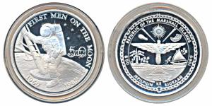 Marshall Islands, Silver 50 Dollars, 31.1000g, 1989, 20th Anniversary First Men On The Moo