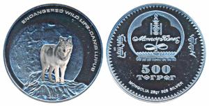 Mongolia, Silver 500 Togrog, 25g, 2003, Endangered Wildlife Series, obv. Bank emblem, face