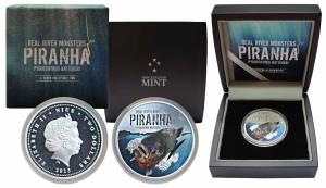 Niue, Elizabeth II, Silver 2 Dollars, 31.1g, 2013, Real river Monster Piranha, rev. A colo