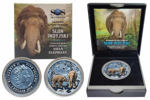 Niue, Elizabeth II, Silver 1 Dollar, 17.50g, 2016, Asian Elephant, rev. two Asian elephant