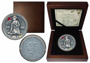 Nuie, Elizabeth II, Silver 2 Dollars, 62.2g, 2019, rev. an effigy of a geisha with tea mak