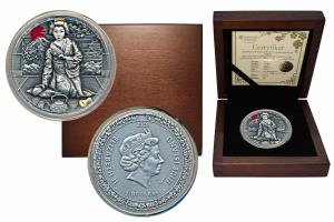 Nuie, Elizabeth II, Silver 2 Dollars, 62.2g, 2019, rev. an effigy of a geisha with tea mak