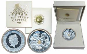 Niue, Elizabeth II, Silver 1 Dollar, 15.57g, 2021, My First Capital, rev. a Baby with toys