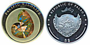 Palau, Silver 5 Dollars, 25g, 2007, Prismatic Wildlife, Nautilus (KM 151). Proof, in plast