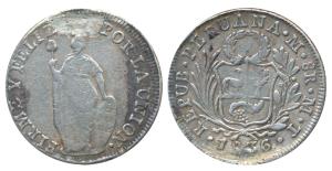 Peru, Silver 8 Reales, 27.07g, 1836, Lima Mint (KM 142.3). Ex-mount, Fine.