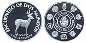 Uruguay, Silver 200 Pesos Uruguayos, 1994, Ibero-American Series II - Endangered Wildlife,