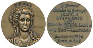 Indo Portuguese Monarchs, Bronze Medal, Maria I (1777-1816); rev. her life events and coat
