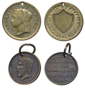 British India, Calcutta Exhibition 1883-85 and Colonial and Indian Exhibition Medal 1888. 