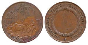 Agricultural and Horticultural Society of India, Copper Medal, 27g, obv. Hindu ryot plough