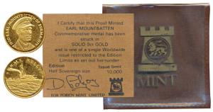 Lord Mountbatten, Last Viceroy of India, Gold Medallion, 1/10 ounce, 3.1g, 9 carat, obv. E