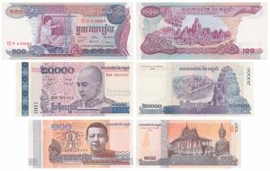 A collection of Currency notes featuring the Buddha, Cambodia, 100 Riels, undated and 2014