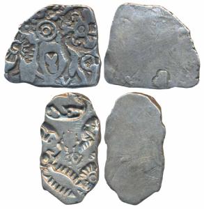 Punch-marked Coinage, attributed to Magadha Janapada, Silver Karshapana (2), 3.2g & 3.44g 