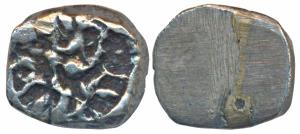 Archaic Punch Marked Coinage, attributed to Panchala Janapada, Silver ½ Karshapana, 2g, ob