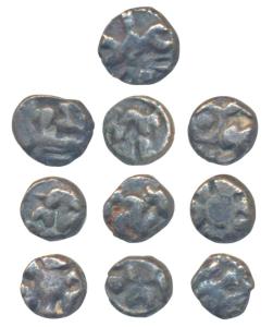 Archaic Punch Marked Coins, Magadha-Maurya Empire (c. 300 BC), Silver Mashaka (10), a lot 