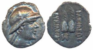 Indo-Greek, Eucratides (c. 170-145 BC), Silver Obol, 0.58g, obv. helmeted bust of the king