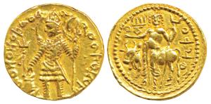 Kushanas, Vasudeva I (c. 195-230 AD), Gold Dinara, 7.96g, obv. king standing facing, head 