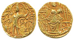 Later Kushanas, Kipanada (c. 340-360 AD), Gold Dinar, 7.61g, obv. king standing facing, he