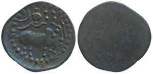 Pallavas of Kanchi (5th century AD), Potin Unit, 0.86g (reduced weight), obv. humped bull 