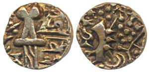 Karkotakas of Kashmir, Vinayaditya (8th century AD), Base Gold Dinara, 6.65g, obv. seated 