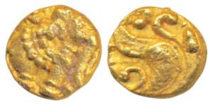 Western Gangas, Gold Gajapati Fanam, 0.39g, obv. caparisoned elephant to right, rev. a dif