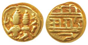 Vijayanagar Empire, Sadashiva Raya (c. 1543-1570 AD), Gold Pagoda, 3.37g, obv. Lakshmi-Nar