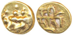 Keladi Nayakas of Ikkeri, Sadashiva Nayaka (1543-65-1570), Gold Fanam, 0.38g, obv. Shiva-P