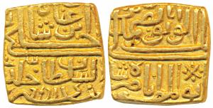 Nasir Shah (AH 906-916; 1500-1510 AD), Gold Square Tanka, 10.89g, AH 909, Arabic legend ob