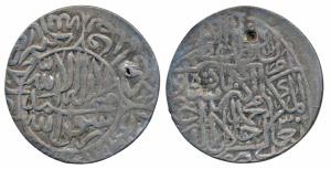 Akbar (AH 963-1014; 1556-1605 AD), Silver Shahrukhi, 4.73g, mint name off flan but styliza