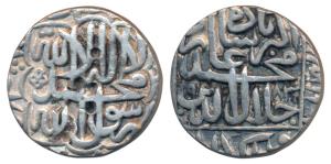 Akbar, Silver Rupee, 11.23g, Dar-ul-Khilafat Agra Mint, Kalima type, AH 983 (KM 80.1). Ver