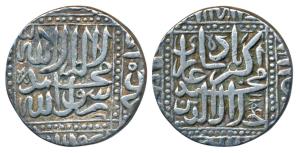 Akbar, Silver Rupee, 11.32g, Ahmedabad Mint, AH 984, Kalima type, legend within dotted squ