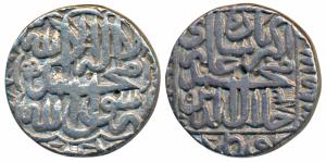 Akbar, Silver Rupee, 10.99g, Dar-ul-Khilafat Lahore Mint, AH 983, Kalima type (KM 80.12). 