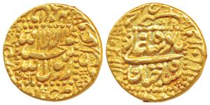 Shah Jahan, Gold Mohur, 10.90g, Burhanpur (partly visible) Mint, AH 1062 (KM 260.6). Very 