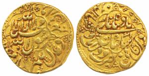 Shah Jahan, Gold Mohur, 10.93g, Daulatabad Mint, RY 31, obv. Kalima within quatrefoil, rev