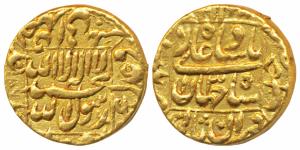Shah Jahan, Gold Mohur, 10.8g, Patna Mint, RY 13, legend within square area (KM 260.14). V