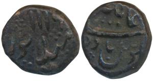 Aurangzeb, Copper Paisa, 6.51g, Mailapur Mint, AH 1115, obv. legend Alamgir; rev. complete