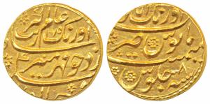 Aurangzeb, Gold Mohur, 10.99g, Aurangabad Mint, AH 1075/8, complete mint name at top on re