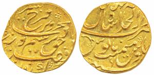 Farrukhsiyar, Gold Mohur, 10.85g, Dar ul-Khilafat Shahjahanabad Mint, RY 6 (KM 390.30). Br