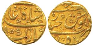 Muhammad Shah, Gold Mohur, 10.82g, Farkhanda Bunyad Hyderabad Mint, mint name at bottom on