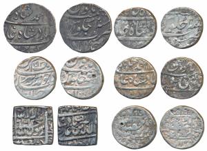 Silver Rupee (6), Akbar, Urdu Zafar Qarin Mint, AH Alif (1000); Shah Jahan, Akbarabad Mint