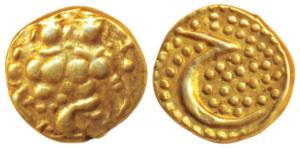 Haider Ali (AH 1174-1197; 1761-1782 AD), Gold Fanam, 0.37g, obv. Shiva and Parvati, rev. P