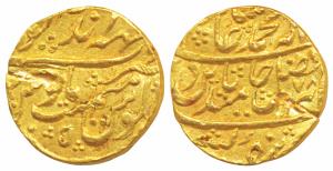 Mahaindrapur (Dig) Mint, Gold Mohur, 10.85g, in the name of Shah Alam II, RY 5 (KM 40). Sc