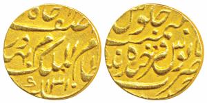 Mir Mahbub Ali Khan II, Gold Ashrafi, 11.02g, Farkhanda Bunyad Hyderabad Mint, AH 1310 (KM
