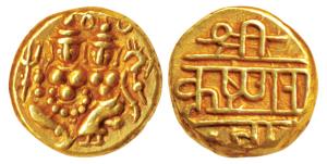 Krishna Raja Wodeyar, Gold Pagoda, 3.4g, obv. Shiva-Parvati seated, rev. Devanagari legend