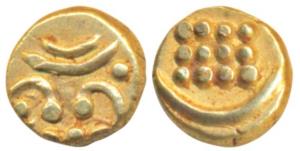 Bala Rama Varma I (973-986 ME; 1798-1810 AD), Gold Anantaraya Fanam, .32g, obv. leaf spray