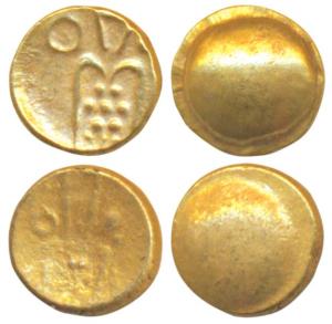 Coromandel Coast, Tuticorin Gold Fana(2), obv. degenerate Kali with a trident to right, re