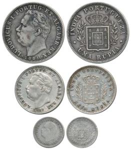 Luis I (Ludwig), Silver set of 3, Rupia, ½ and 1/8, AD 1881 (KM 312, 311 & 309). Very Fine