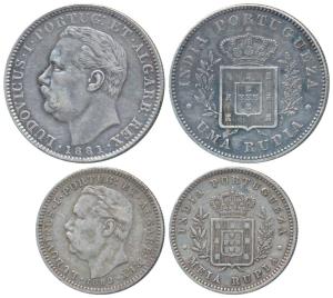 Goa, Luiz I (Ludwig) (1861-1889 AD), Silver Uma Rupia / Rupee and ½, 1881 and 1882 (KM 311