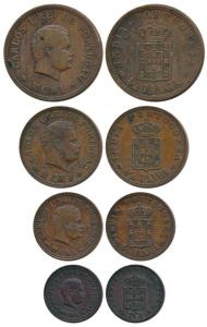 Carlos, complete set of Copper 1/2, 1/4, 1/8 and 1/12 Tanga, AD 1901 (KM 16, 15, 14 & 13).