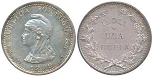 Silver Uma Rupia / Rupee, obv. liberty head to left, 1912 AD (KM 18). About Uncirculated.